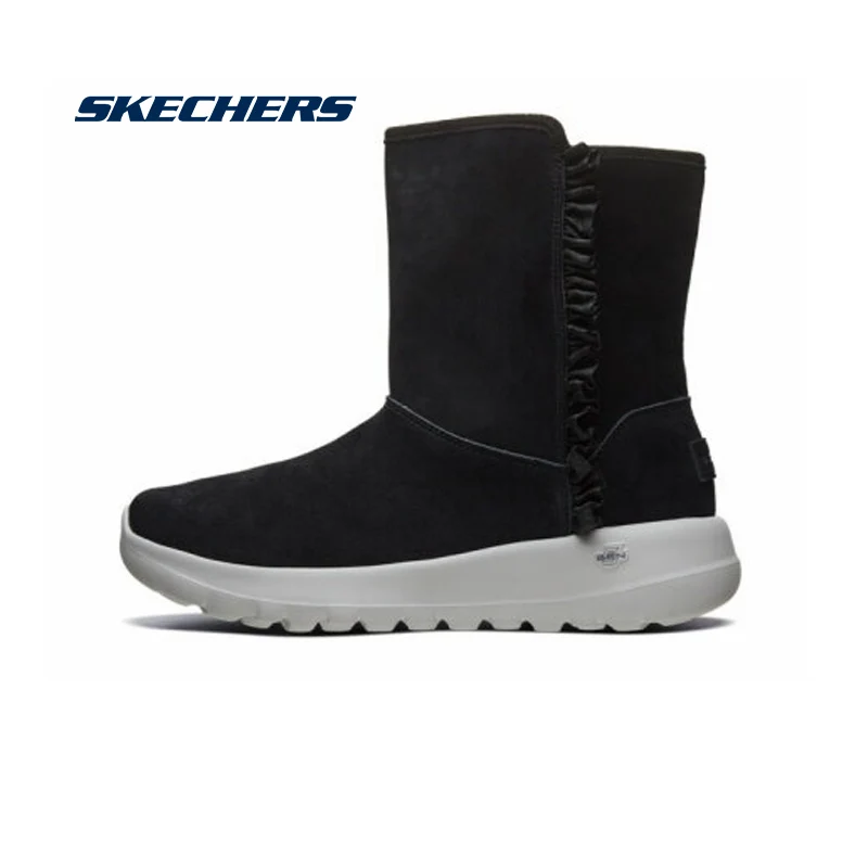 Skechers/женские зимние ботинки; коллекция года; теплые зимние ботинки до середины икры из плюша; удобные повседневные ботинки из хлопка; Botas Mujer; 15525-BLK - Цвет: 15525-BLK