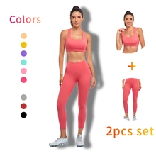 

Seamless Two Piece Set Women Sportswear Nude U-Neck Ladies Crop Bra Hip Lift Leggings Trouser Yoga Suits chandals mujer