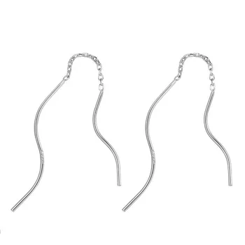 

New Arrival 925 Sterling Silver Trendy Pure Silver Wavy Chain Minimalist Long Dangle Earrings For Women Brincos Jewelry