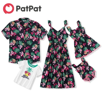 

PatPat 2020 New Summer Mosaic Family Matching Pineapple Floral Tank Dresses Rompers Tops Matching Outfits Family Look Sets