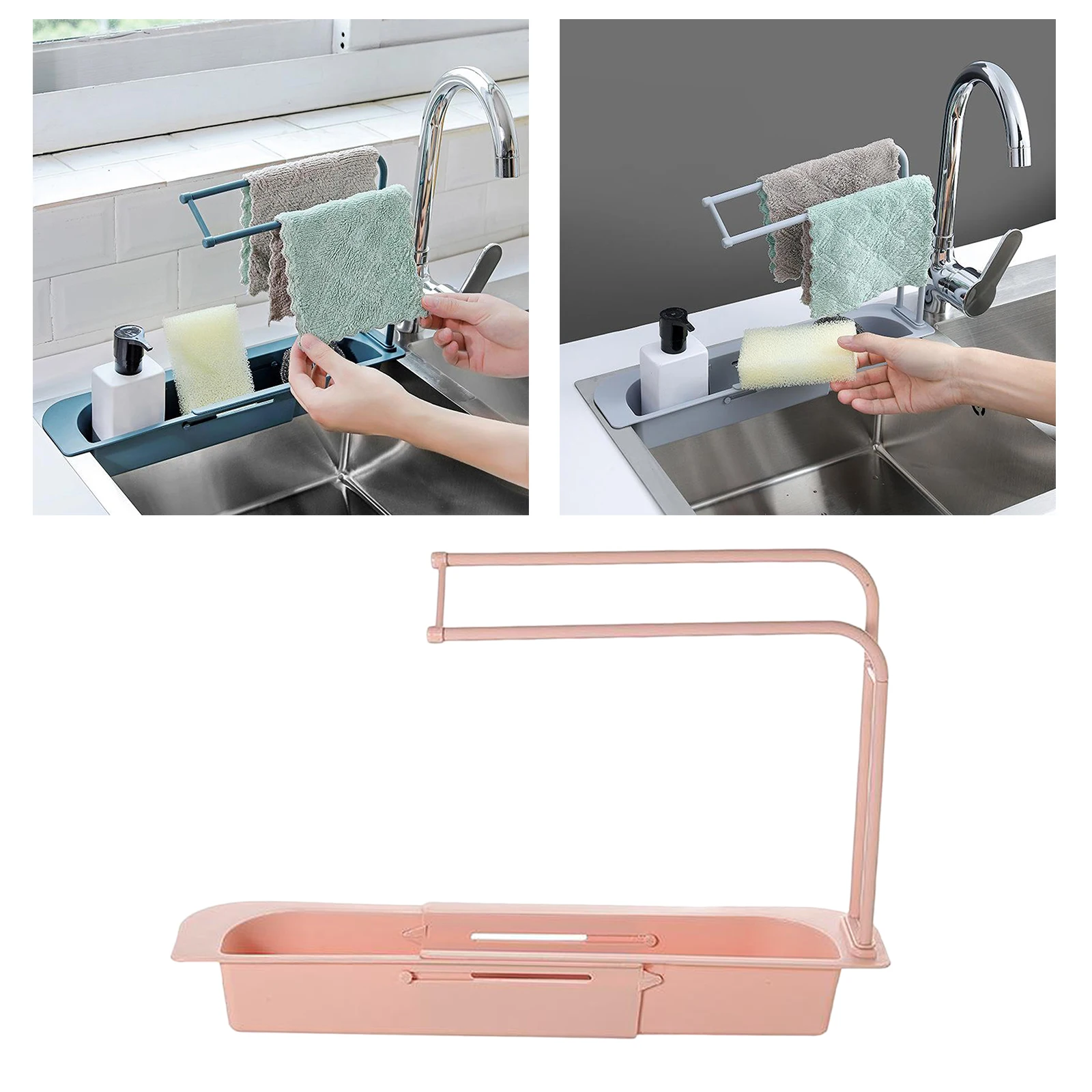 Telescopic Sink Drain Basket Dish Cloth Rack Shelf Kitchen Organizer Plastic PP