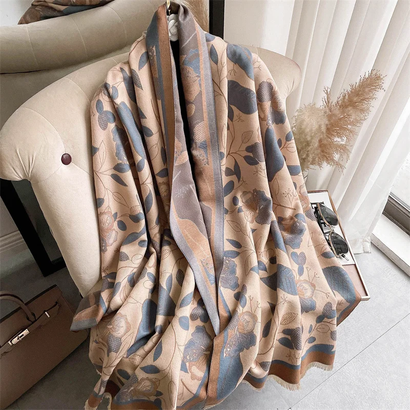 

2022 Design Letter Pashmina Scarf Women Cashmere Warm Doubel-sided Blanket Wraps Thick Bufanda Female Shawl Hijab Stoles New
