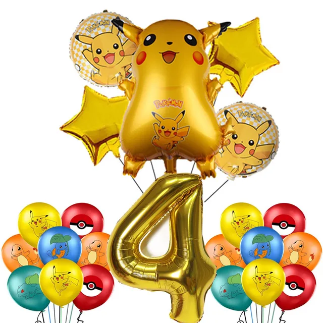 Pokemon Birthday Party Decorations Pikachu Foil Balloons Disposable Tableware Plate Napkin Backdrop For Kids Boy Party Supplies Balloon suit 4