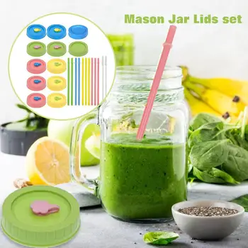 

19/24 Pcs Assorted Color Mason Jar Lids Cover Drinking Bottle Lid With Plum Plug Straw Hole Rust Resistant Diameter Canning Cap
