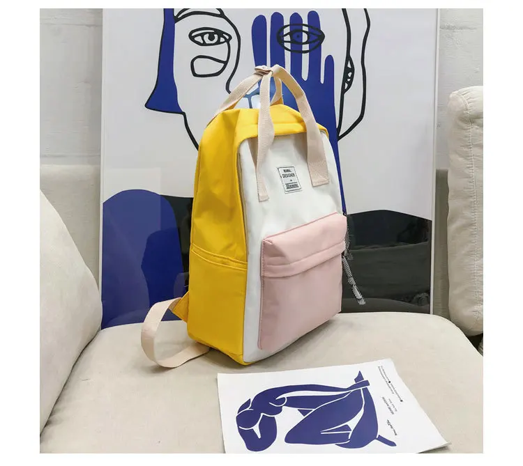 New Arrival Nylon Waterproof Backpack Large Capacity Fangyuan Two-Fashion Stitching Color Outdoor Students