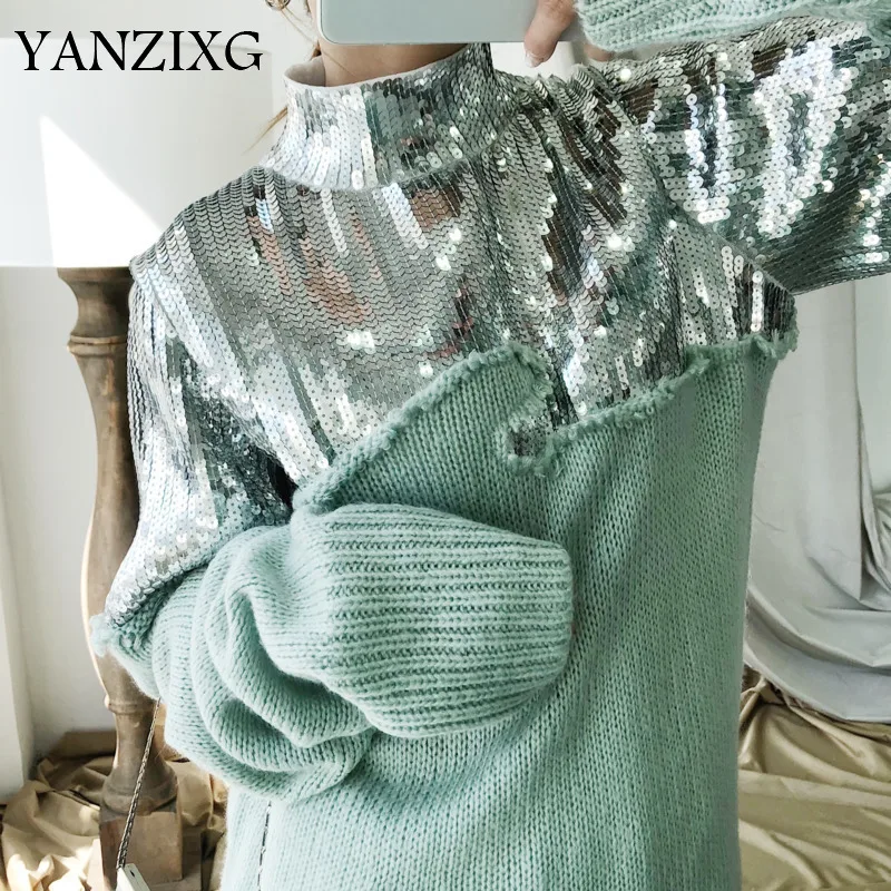 

2019 New Turtleneck Sequin Sweatshirt Pullovers Casual Hot Sale Trendy Autumn Winter Knitting ClotheS Z494