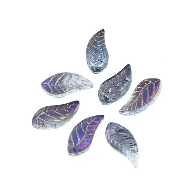 50 PCs Doreen Box Glass Beads Leaf Multicolor AB Rainbow Bead For DIY Fashion Bracelet Jewelry Making16x 8mm, Hole: 0.9mm 9