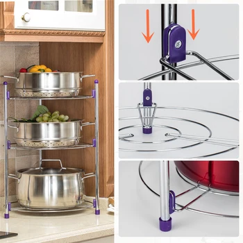 

Hot Kitchen Pot Rack Crock Pot Shelf Chrome-Plated 3 Tier Round Shelf Storage Tower Crock Pot Heat Insulation Pot Holder