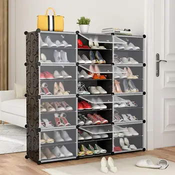 

1set Transparent Shoe Box Storage Shoe Boxes Thickened Shoe Rack Organizer Box Can Be Superimposed Combination Shoe Cabinet HWC