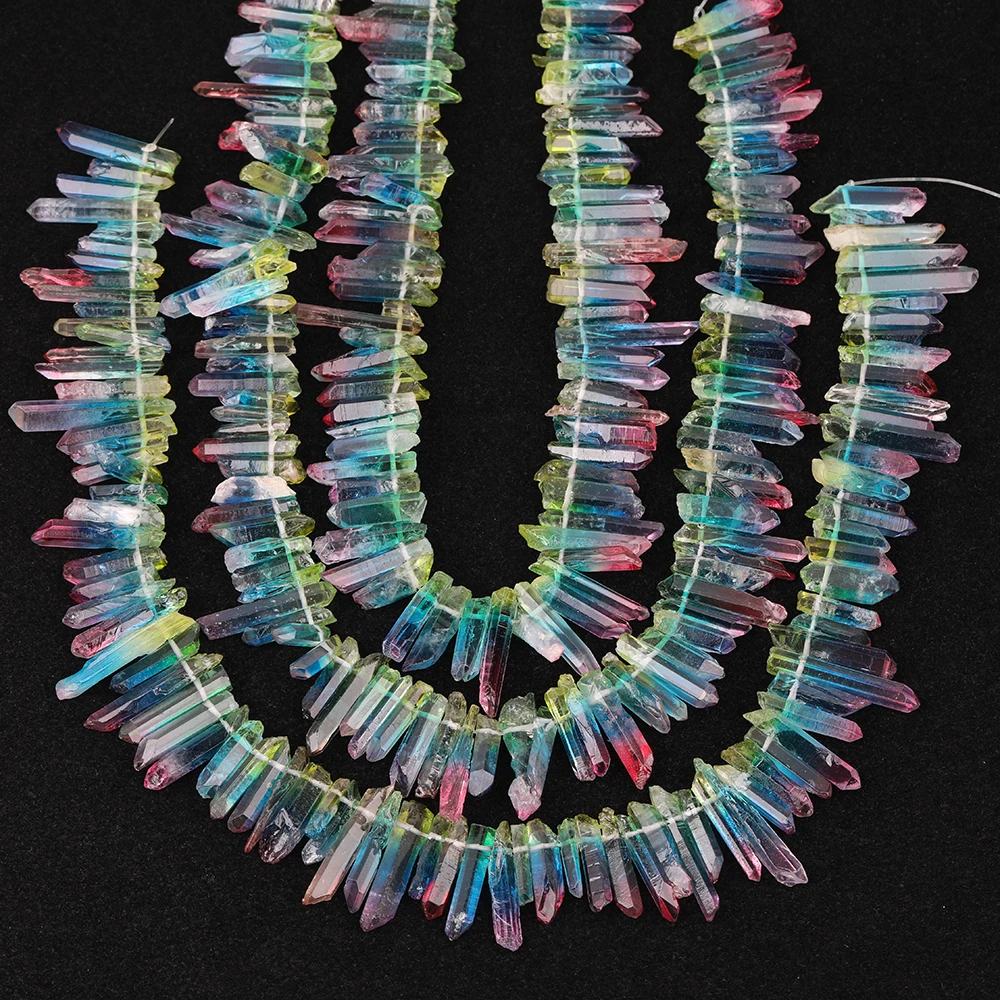 

Gradient Color Natural Quartz Crystal Stick Point Loose Bead Pendant,Top Drilled Freeform Crystal Point Loose Bead EF-CT-327AMCJ