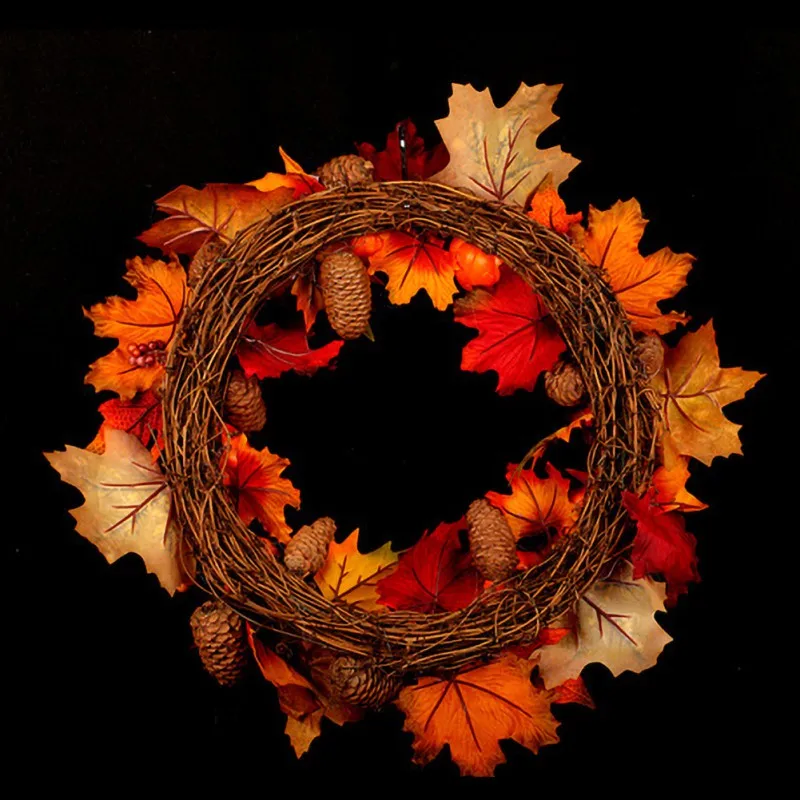 

Natural Artificial Flower Wreath Pumpkin Wreath 45cm Halloween Round Wreath For The Front Door Home Halloween Decoration