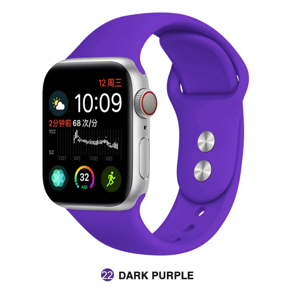 Deep purple Ремешок для Apple 38 мм 42 мм iWatch 5 ремешок 44 мм 40 мм ремешок спортивный силиконовый браслет часы Apple correa 4 3 2 1 Аксессуары - Band Color: Deep purple