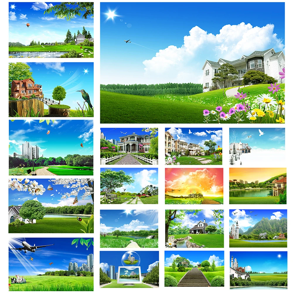 

Minimoto Blue Sky Grass Photography Background Cloth 3X5FT(90X150cm) Digital Inkjet Photo Studio Props Backdrop