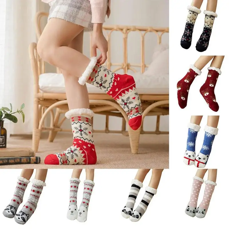 

Christmas Women Socks Winter Thickening Double warm thick Non-slip Comfortable Slipper Socks Cute Pattern Girls Favorite
