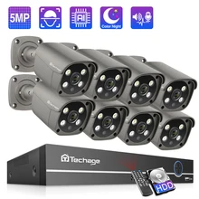Techage 8CH 5MP Bewakingscamera Cctv Video Surveillance Kit Outdoor Ip Camera Poe Nvr Ai Menselijk Gedetecteerd Twee-manier Audio P2P