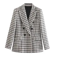 

Dave&Di Fashion Blazer Women Texture Blazer Feminino England Plaid Double Breasted Blazer Mujer 2022 Women Blazers And Jackets