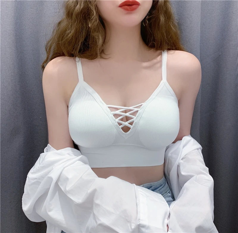 Новая мода весна осень корейский сексуальный винтажный крест bralette белый черный синий фиолетовый вечерние Клубные женские бюстгальтеры W1049