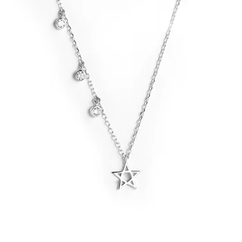 

Star Necklace Sterling Silver 925 Japanese and Korean Cute Girls Hollow Five-pointed Star Pendant Three Diamond Clavicle Chain