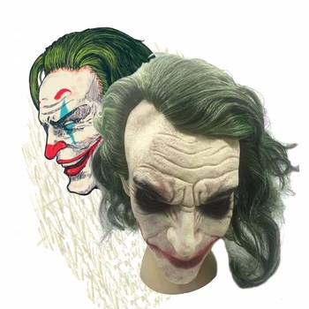 

Joker Latex Mask Movie The Dark Knight Batman Joker Cosplay Horror Scary Clown Mask with Green Hair Wig Halloween Party Prop