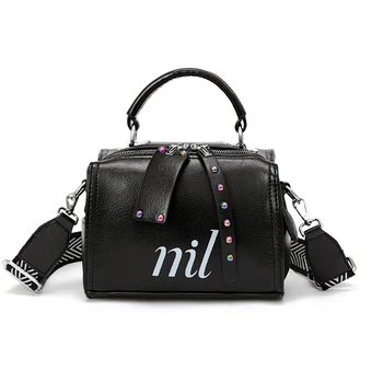 

Wide Strap women PU Leather Boston Handbag Casual Fashion Brand Designer Lady's Zipper Shoulder Small Travel Female Handbags