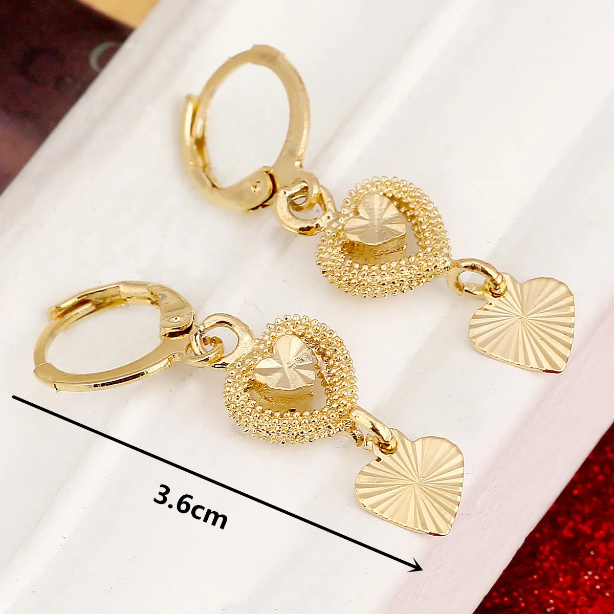 Cute Romantic Gold Color Heart Pendant Earrings For Women Accessories Party Jewelry Gift