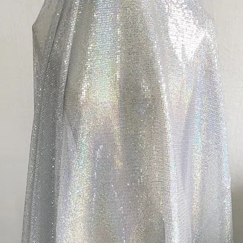 

SASKIA Laser Silver Sequin Embroidery Fabric Paillette Mesh Net Fabrics Material Sewing On Wedding Dress African Lace Diy Red