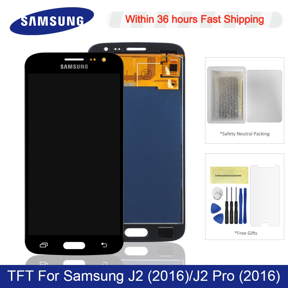 

Adjustable Brightness TFT For 5.0'' Samsung Galaxy J2 2016 LCD Display + Touch Screen Digitizer Replacement For J2 Pro 2016 J210