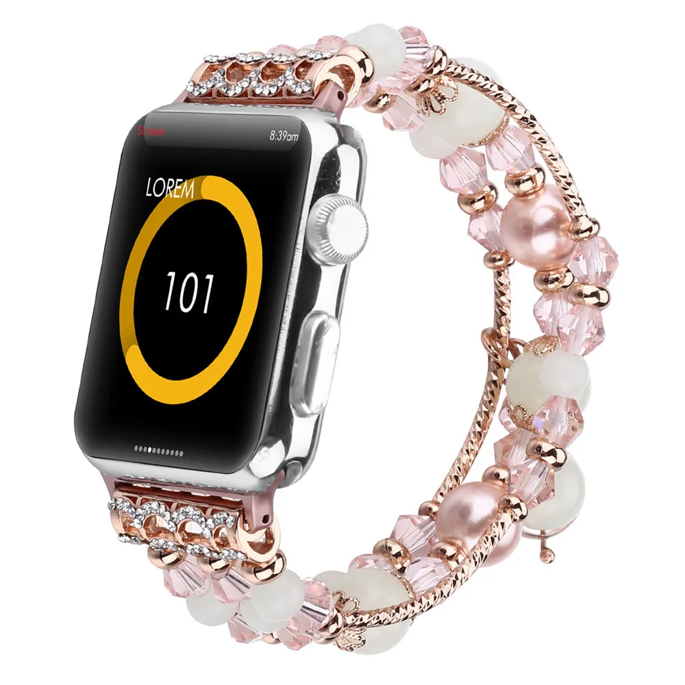 

For Apple Watch Band Series 4 3 2 Handmade Beads Strap Women Bracelet for iWatch 40/44/38/42mm Glow in The Dark Link Wrist Belt