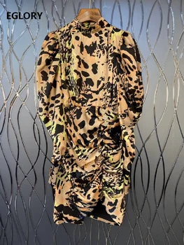 

New 2020 Spring Summer Fashion Bodycon Dress Women Stand Neck Sexy Wild Leopard Prints Long Sleeve Casual Sexy Club Dresses