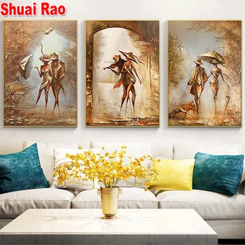 

3 Piece Abstract Romantic Men And Women Dance Diamond Painting,diamond embroidery full square round diamond mosaic set Decor