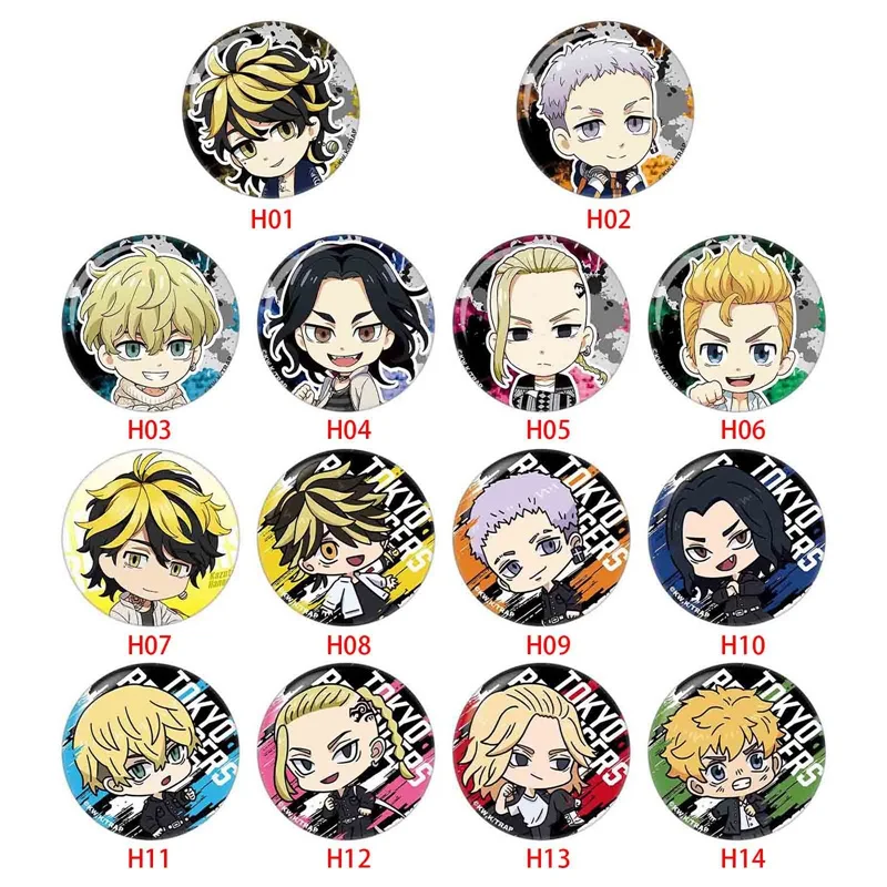 Tokyo Revengers Anime 58mm Hanagaki Takemichi Sano Manjirou Ryuuguuji Hanemiya Kazutora Mitsuya Metal Badge Brooch Pins
