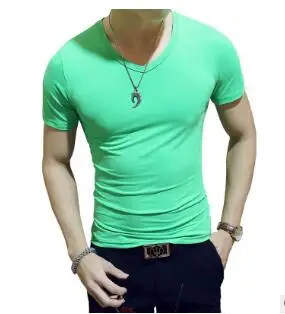 green v neck Футболка мужская Harajuku уличная Базовая пустая футболка для мужчин s модная летняя футболка простая белая зеленая 3XL футболка - Цвет: green v neck