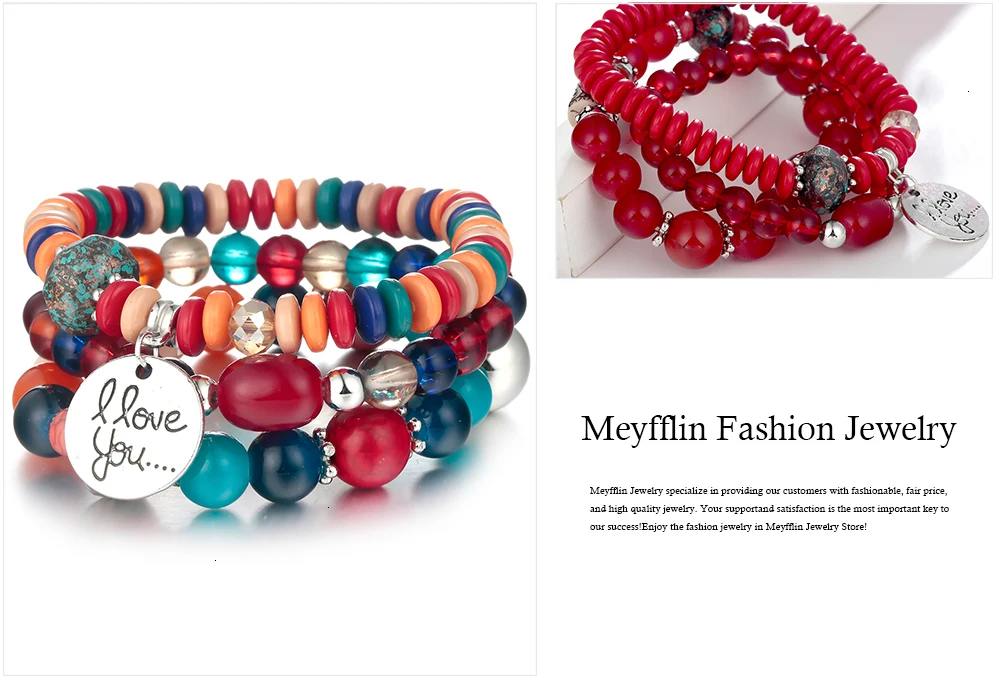Meyfflin очаровательные каменные бусины браслеты для женщин Boho эластичные Многослойные браслеты и браслет Модные женские ювелирные изделия Рождественский подарок