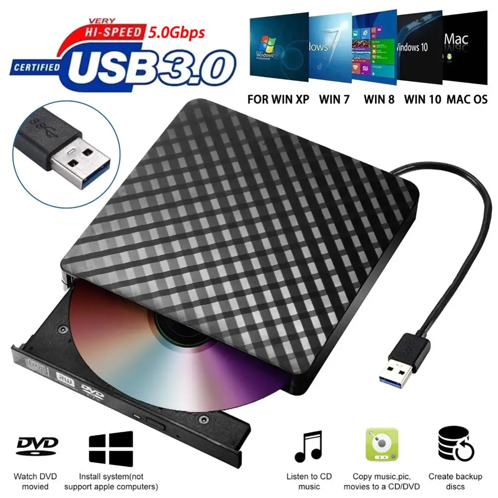  USB 3.0 External DVD Burner Writer Recorder DVD RW Optical Drive CD/DVD ROM Player MAC OS Windows X