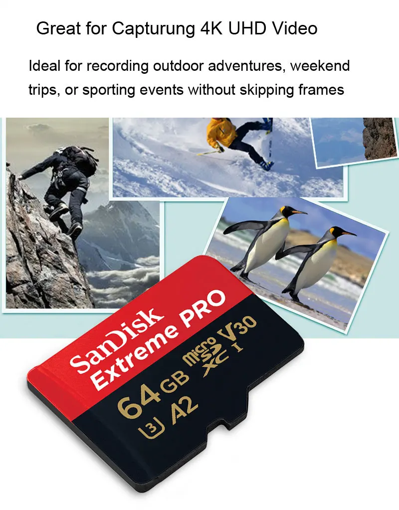 Карты памяти SanDisk Extreme PRO microSDXC UHS-I карты 256 ГБ 128 Гб 64 Гб читать Скорость 170 МБ/с. TF карты U3 в формате 4K UHD, с адаптером селфи-Стик