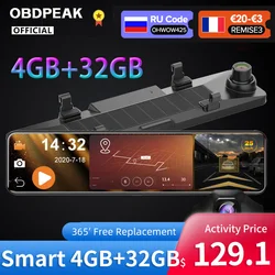 Obdpeak d90 4gb + 32gb câmera do carro dvr android 8.1 stream espelho retrovisor 12 drive drive 1080p unidade de vídeo gravador automático registrador traço cam