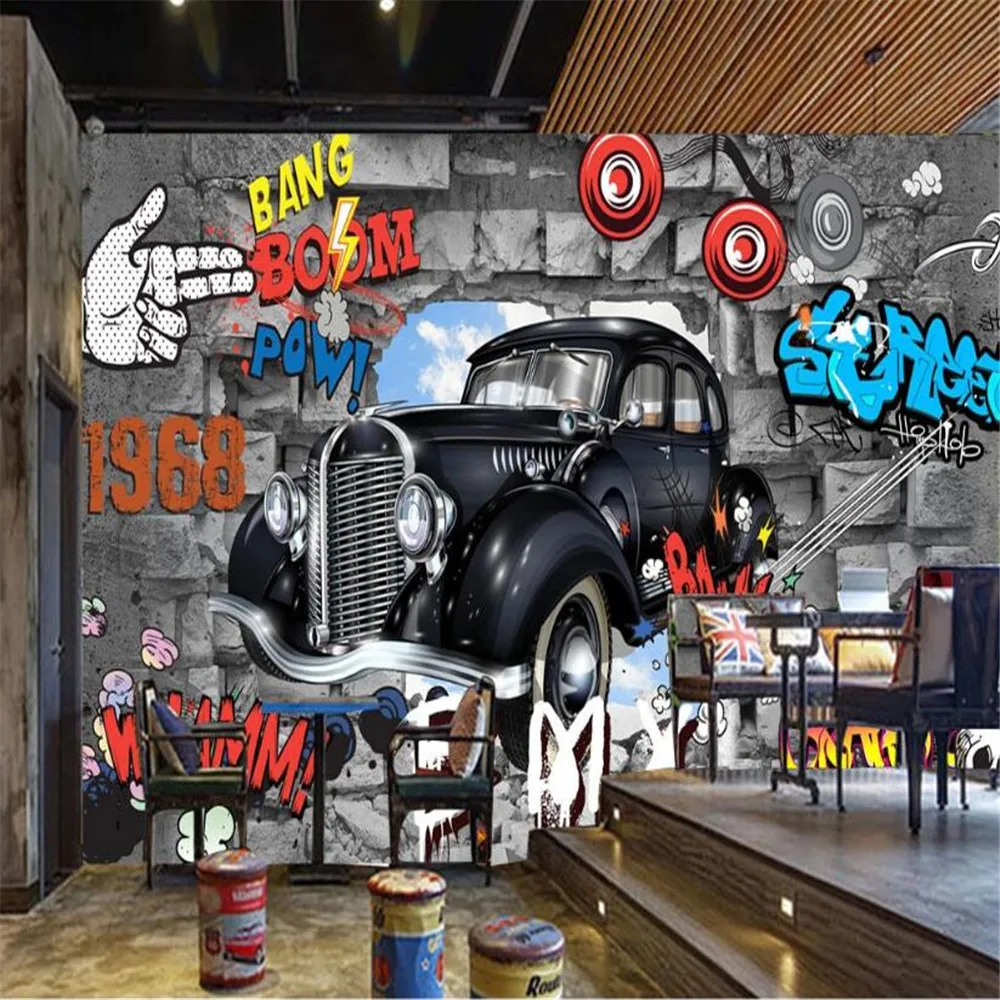 

Milofi custom 3D photo wallpaper retro nostalgic European 3D brick wall car graffiti mural home decoration background wall n