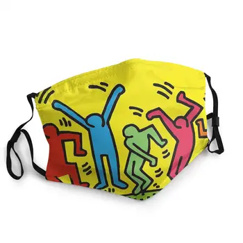

Keith Haring All Unisex Reusable Face Mouth Mask Printed Dancing Yellow Five People Anti Dust Protection Mask Respirator