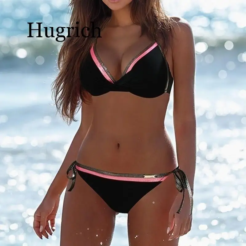 Womens Push Up Two Piece Bikini Swimsuits Sexy 2020 Summer Hot Bathing Suit Triangle Side Knot Thong Swimwear Padded Adjustable