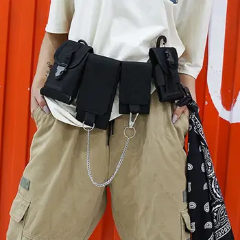 

2020 Men Chest Tactical Waist Bag Multi-pocket Shoulder Bags Phone Pouch with Scarf Boy Fashion Bags
