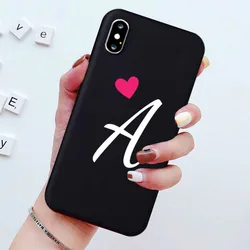 Love Heart Soft Silicone Black Couple Phone Case with Letters A B C D for iPhone 6 6 s (-1)