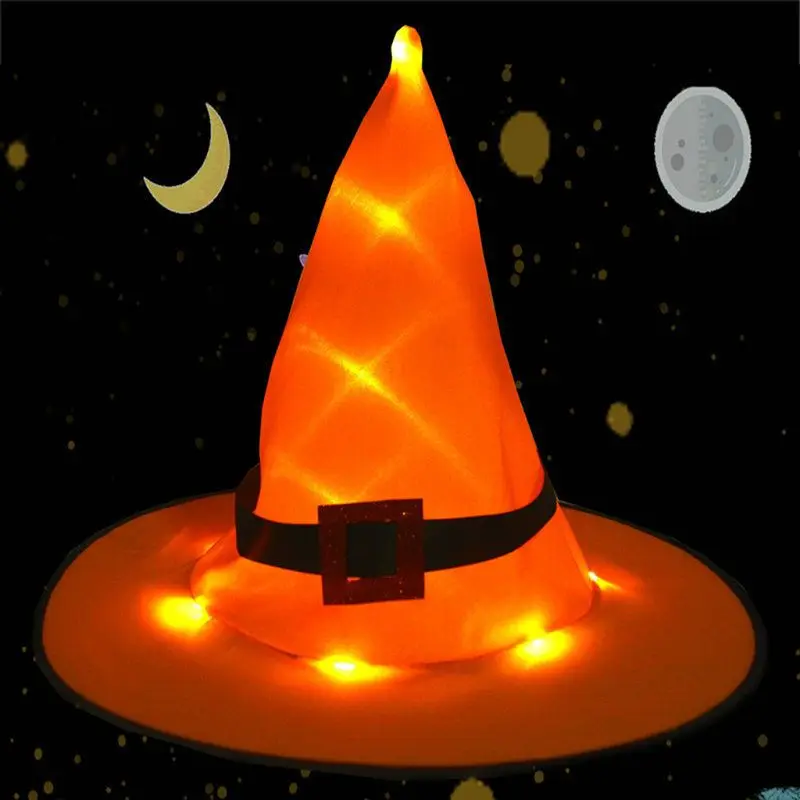

OOTDTY 1PC Halloween Wizard Witch Pointed Hat Cap with/without LED Light Hanging Party Cosplay Fancy Dress Costume Supplies