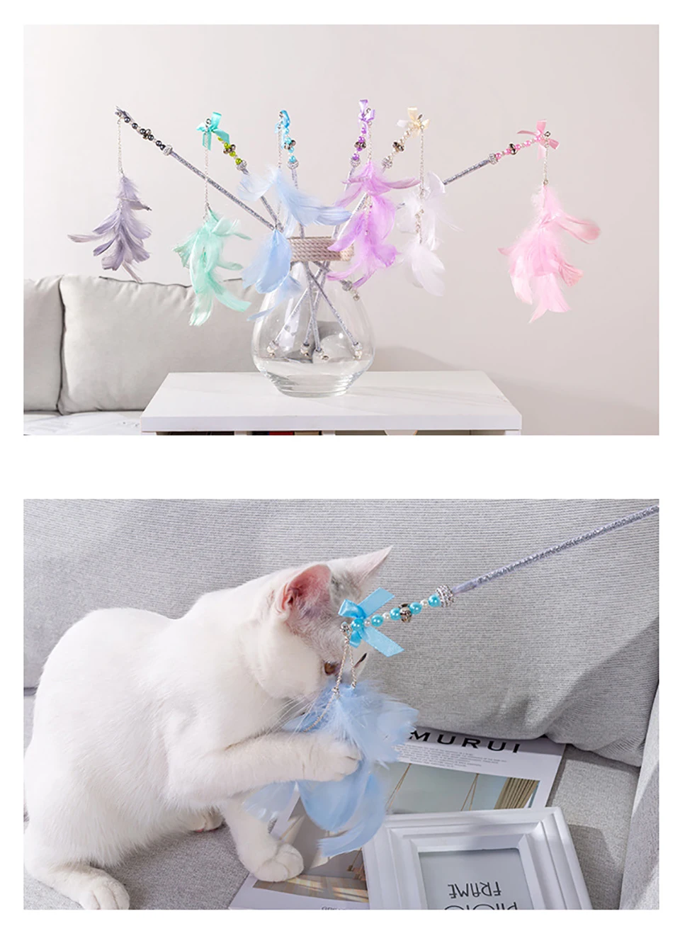 Игрушки для кошек, ручная работа, подвеска, перо, забавная кошачья палочка, перо, кисточка, фея, забавная кошачья палочка, бант из бисера, забавный кот, артефакт, игрушки