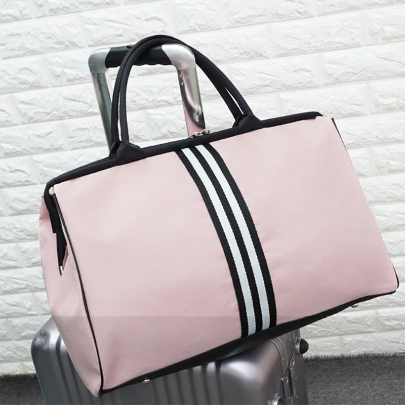 Korean Version Overnight Weekend Traveling Bag Strip Handbag Big Travel Bag Luggage Men's Foldable Duffle Bags New XA637ZC