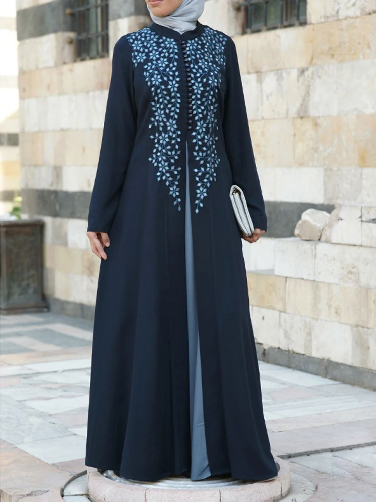 blue Muslim Cothes Abaya Women Muslim Kaftan Dress Loose printed Abaya Islamic Turkish Long Dresses casual Women Muslimah abaya dubai - Цвет: blue
