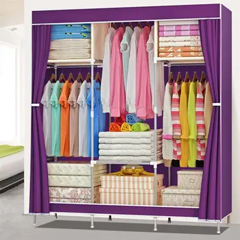 

Useful Non-woven Fabric Wardrobe Foldable Closet Dustproof Storage Organizer for School Students Dormitory (Purple)