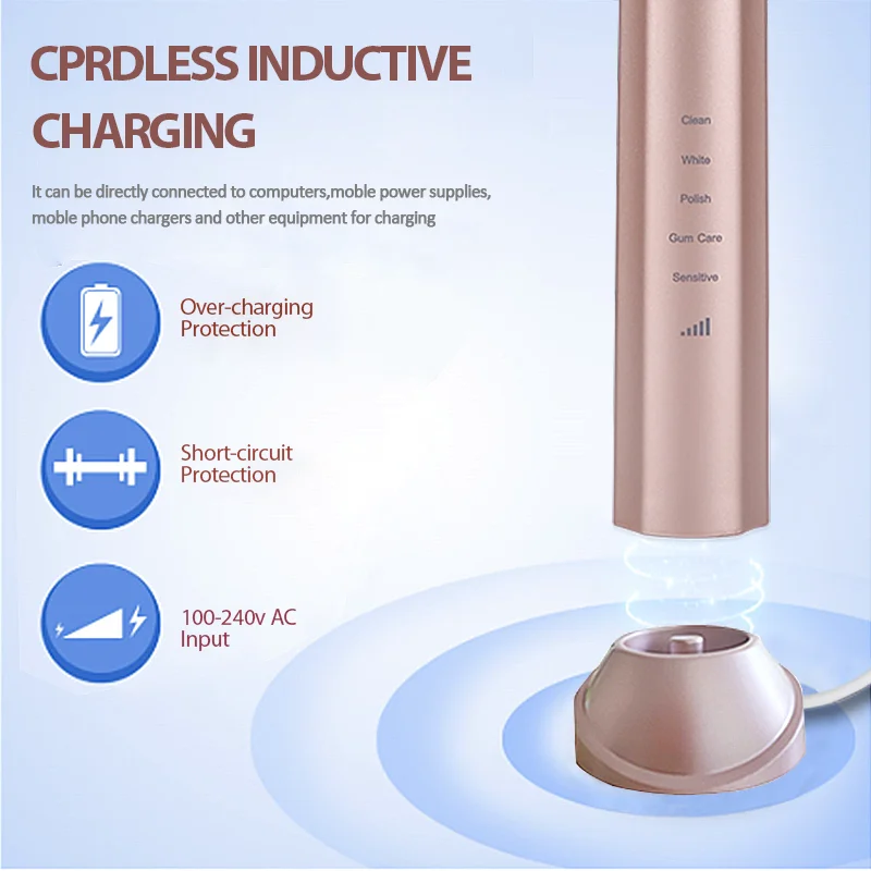 CANDOUR Sonic Electric Toothbrush Tooth brush USB Rechargeable adult Waterproof Ultrasonic automatic 5 Mode with Travel case CANDOUR Sonic Electric Toothbrush Tooth brush USB Rechargeable adult Waterproof Ultrasonic automatic 5 Mode with Travel case