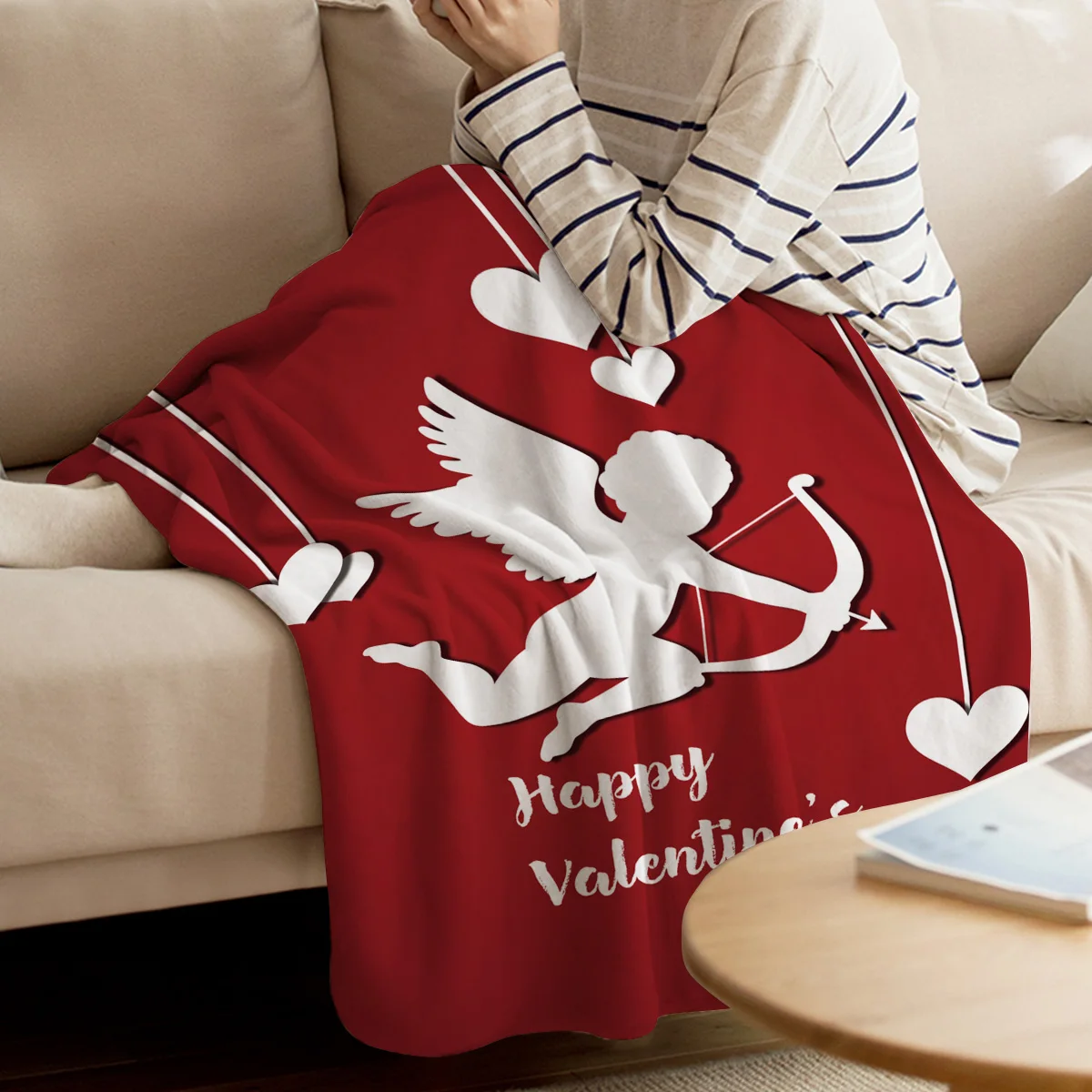 Happy Valentine'S Day Love Cupid Throw Blanket Soft Comfortable Velvet