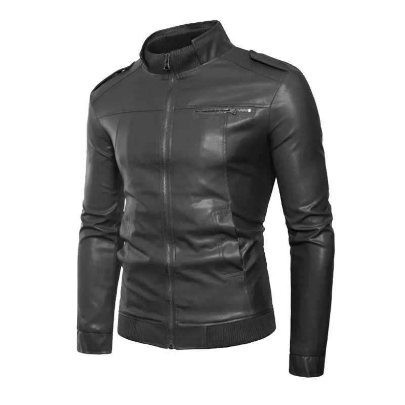 New arrival Autumn Male Leather Jacket Plus Size 3XL Black Brown Men Stand Collar Coats Leather Biker Jacket Coat Outwear
