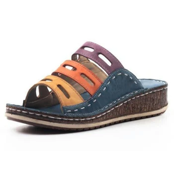 

Sandals Woman Summer Color Stitching Flat Sandals Soft Pu New Leather Thick Bottom Summer Shoes Woman Sandals